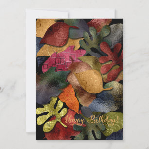 Metallic Look Fall Leaves Happy Birthday Card