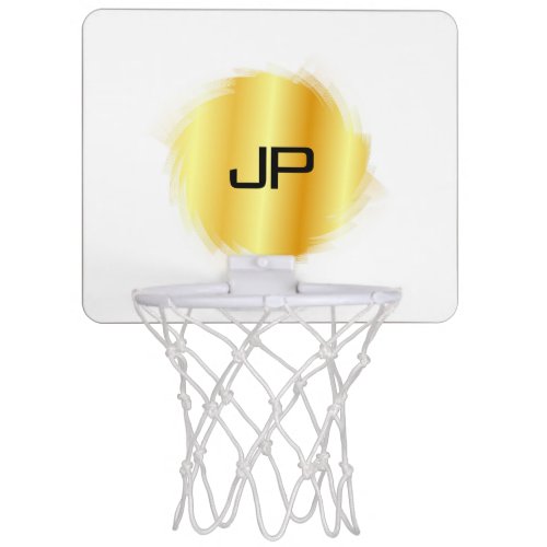 Metallic Look Faux Gold Modern Monogram Template Mini Basketball Hoop