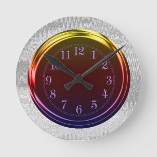 Metallic Look Funky Neon & Silver, Custom Round Clock