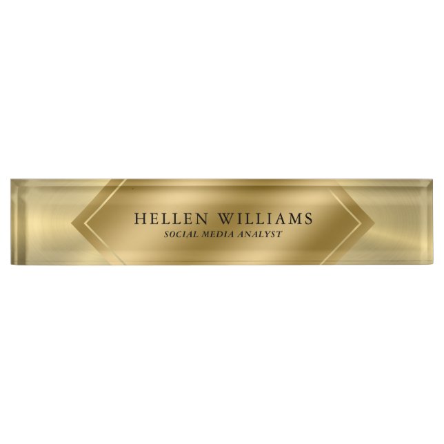 metallic look gold geometric design desk name plate (Front)