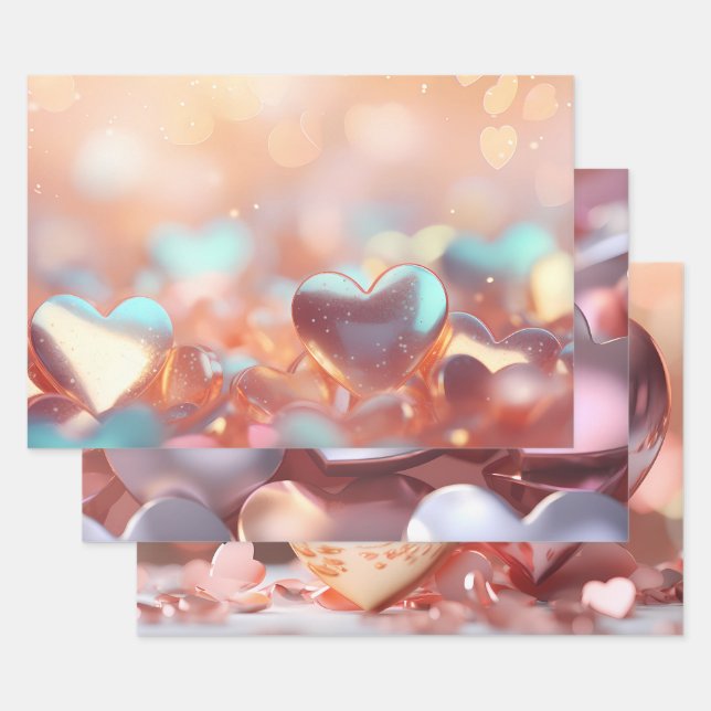 "Metallic" Look Gold, Silver, & Rose Gold Wrapping Paper Sheets (Set)