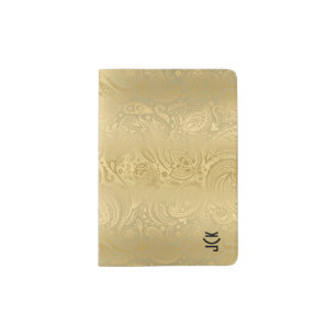 Metallic look gold with gold paisley passport holder