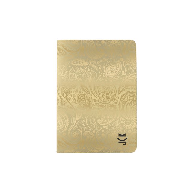 Metallic look gold with gold paisley passport holder (Front)