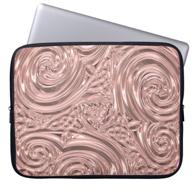 Metallic look pink elegant art nouveau abstract laptop sleeve (Front)