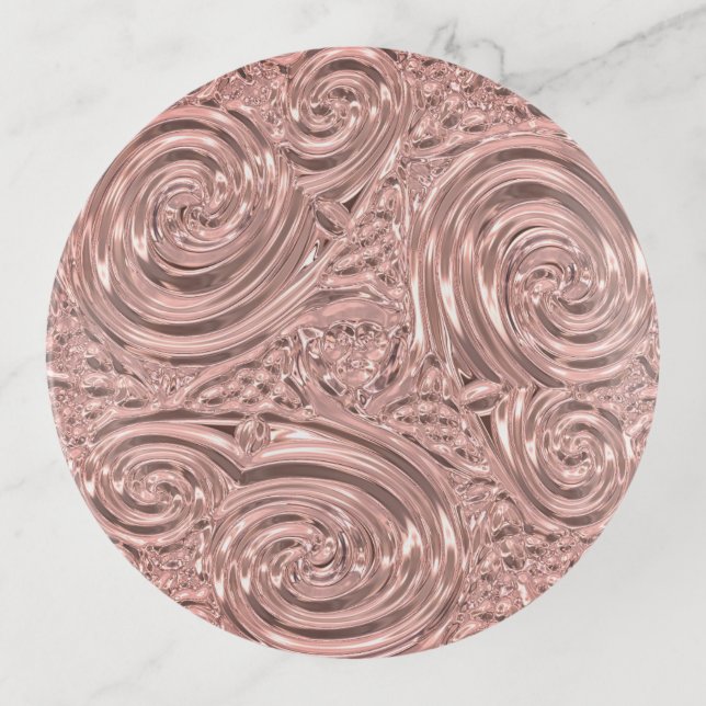 Metallic look rose gold elegant victorian nouveau trinket tray (Front)