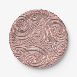 Metallic look rose gold pink abstract art nouveau paper plates