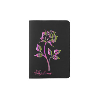Metallic Look Rose Personalized Passport Holder