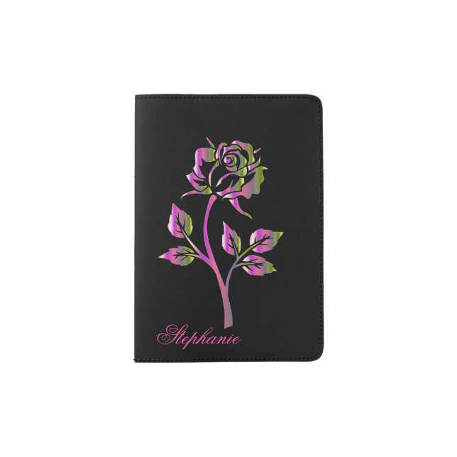 Metallic Look Rose Personalized Passport Holder (Front)