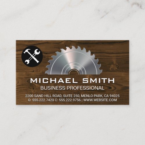 Metallic Lumber Saw  Wood Background  Tools Business Card