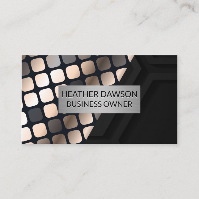 Metallic Lux Pattern | Black Geometric Business Card (Front)