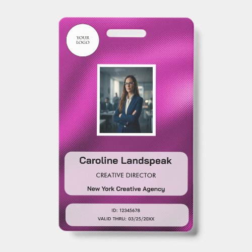 Metallic Magenta Pink Dot Matrix Custom Logo Photo Badge