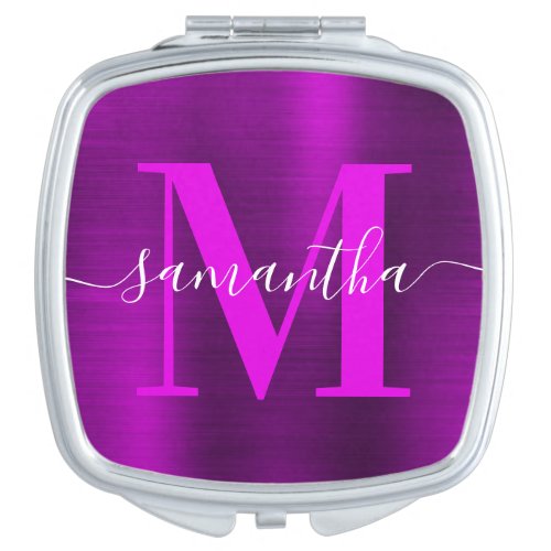 Metallic Magenta Purple Signature Monogram Compact Mirror