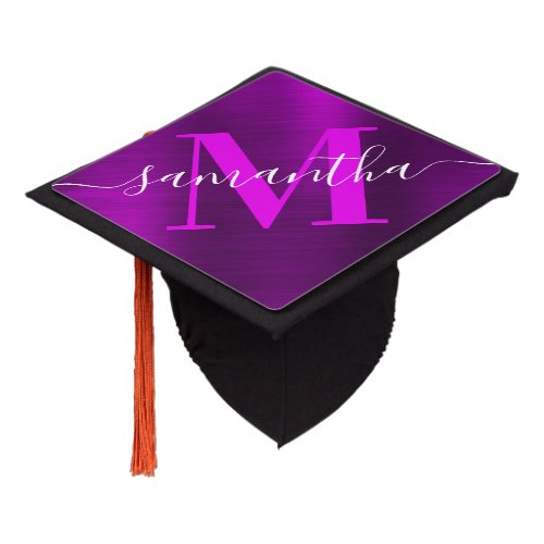 Metallic Magenta Purple Signature Monogram Graduation Cap Topper