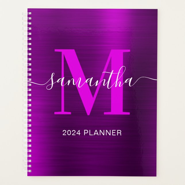 Metallic Magenta Purple Signature Monogram Planner (Front)
