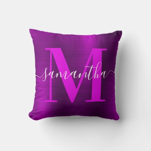 Metallic Magenta Purple Signature Monogram Throw Pillow