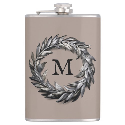Metallic Masculine Wreath With Your Monogram Flask