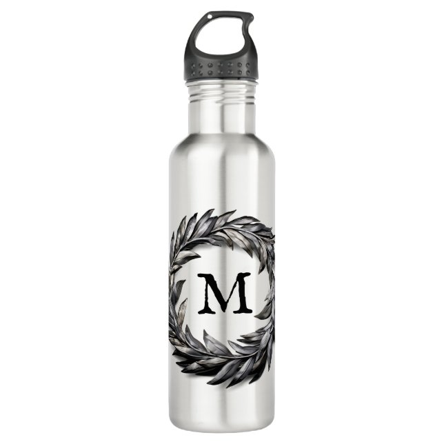 Metallic Masculine Wreath With Your Monogram Stainless Steel Water Bottle (Front)
