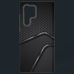 Metallic Mash Texture Silver Dynamic Line Accents Samsung Galaxy S22 Ultra Case<br><div class="desc">Black and gray metallic texture with metallic mash background accented with dynamic silver stripe. Modern slick design.</div>