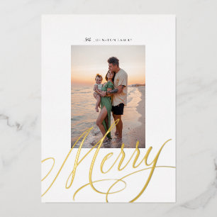 Metallic Merry Script Holiday Foil Photo Card
