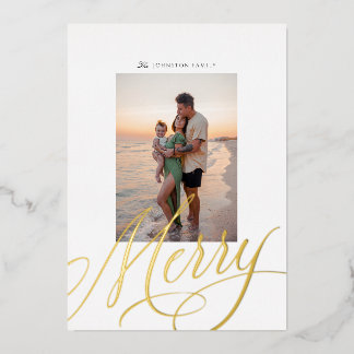 Metallic Merry Script Holiday Foil Photo Card