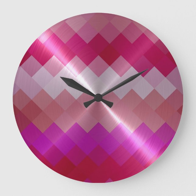 Metallic Metal Diamond Chevron Pattern 2 Large Clock (Front)