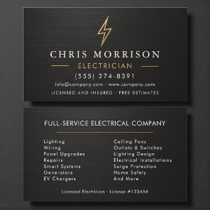 Metallic Minimal Electrician Black Gold Business Card