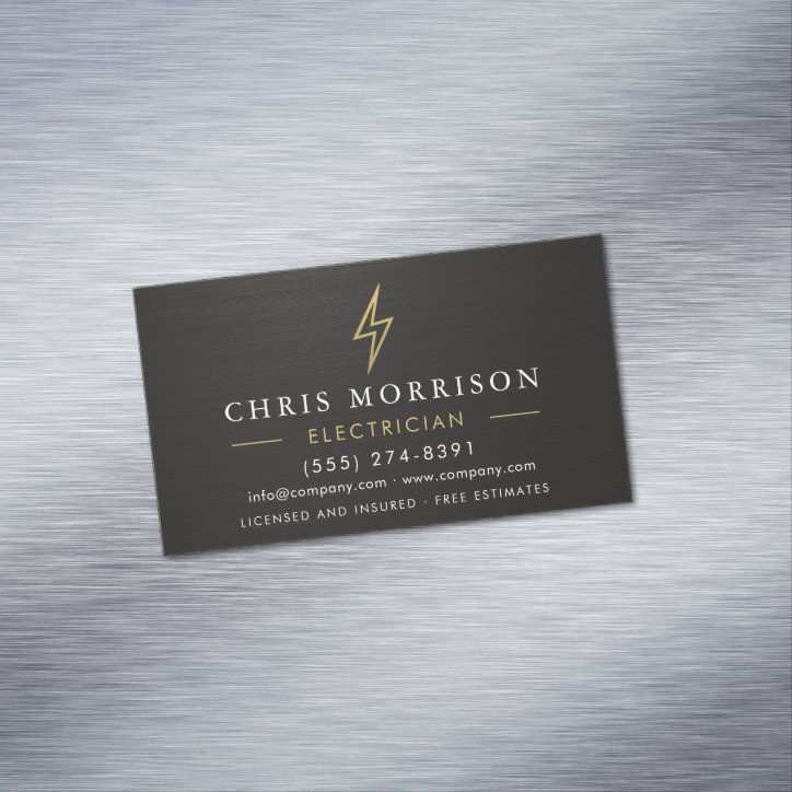 Metallic Minimal Electrician Black Gold Business Card Magnet