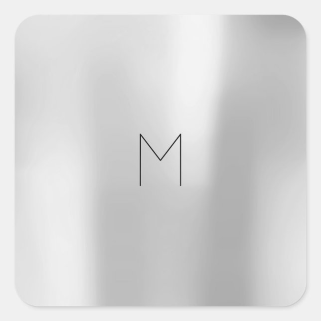 Metallic Minimal Monogram Silver Gray Branding Square Sticker (Front)