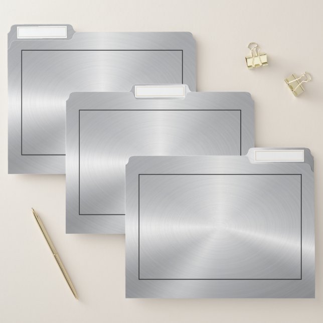 Metallic minimalistic silver wi black border frame file folder (Set)