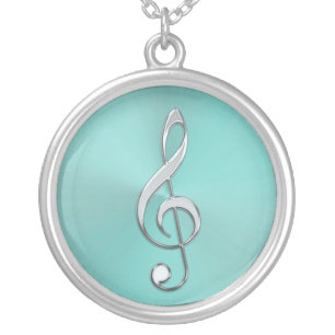 Metallic Mint and Silver Treble Clef Necklace