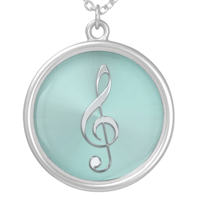 Metallic Mint and Silver Treble Clef Necklace (Front)