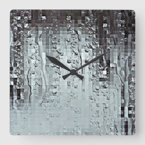 Metallic Modern Abstract Rain Droplets Personalize Square Wall Clock