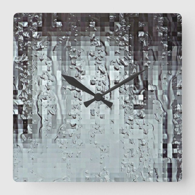 Metallic Modern Abstract Rain Droplets Personalize Square Wall Clock (Front)