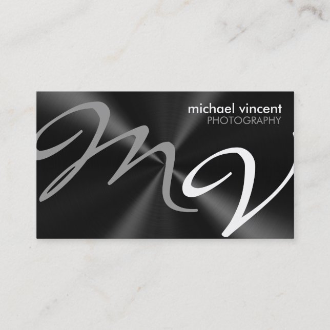 Metallic Monogram Photographer Business Card (Front)