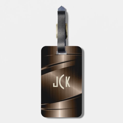 Metallic Monogramed Brown 3 Brushed Aluminum Look Luggage Tag