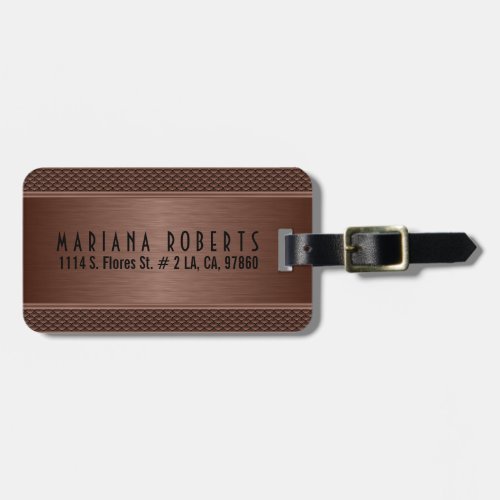 Metallic Monogramed Brown Brushed Aluminum Look Luggage Tag