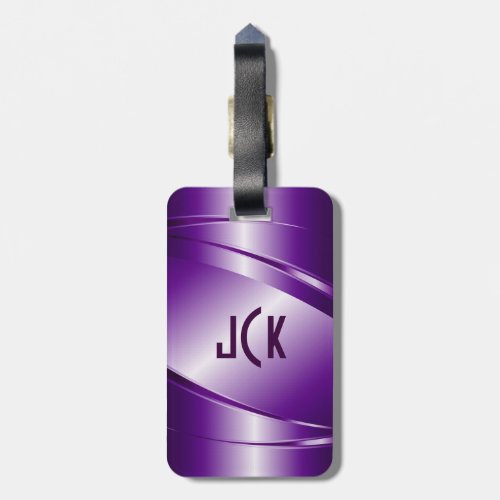 Metallic Monogramed Purple Brushed Aluminum Look Luggage Tag