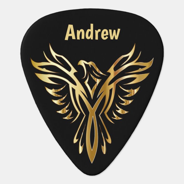Metallic Mythical Phoenix Bird Guitar Pick (Front)