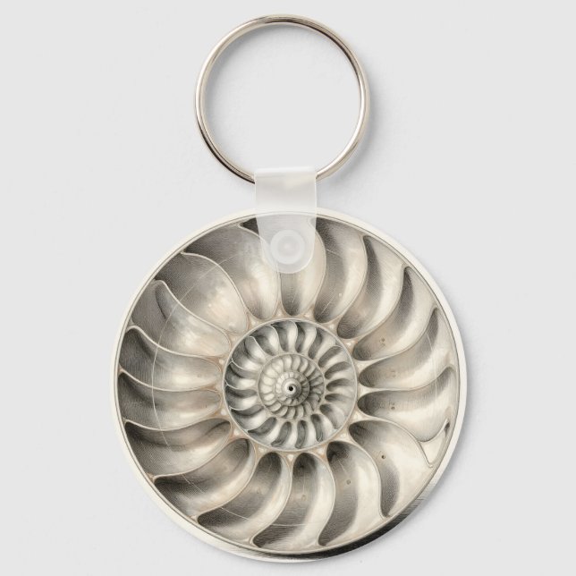 Metallic Nautilus Shell Spiral Geometric  Keychain (Front)