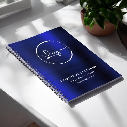 Metallic Navy Blue Business Professional Logo Name Notebook