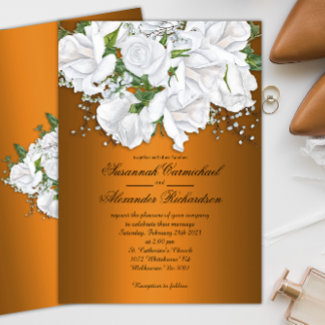 Metallic Orange and White Rose Bouquet Wedding