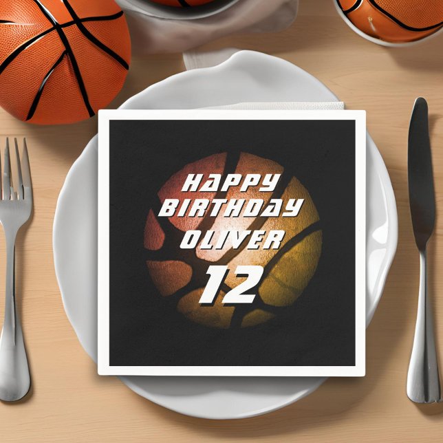 Metallic Orange Basketball Ball Birthday Napkins (Creator Uploaded)