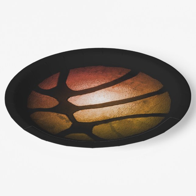 Metallic Orange Basketball Ball Birthday Paper Pla Paper Plates (Angled)