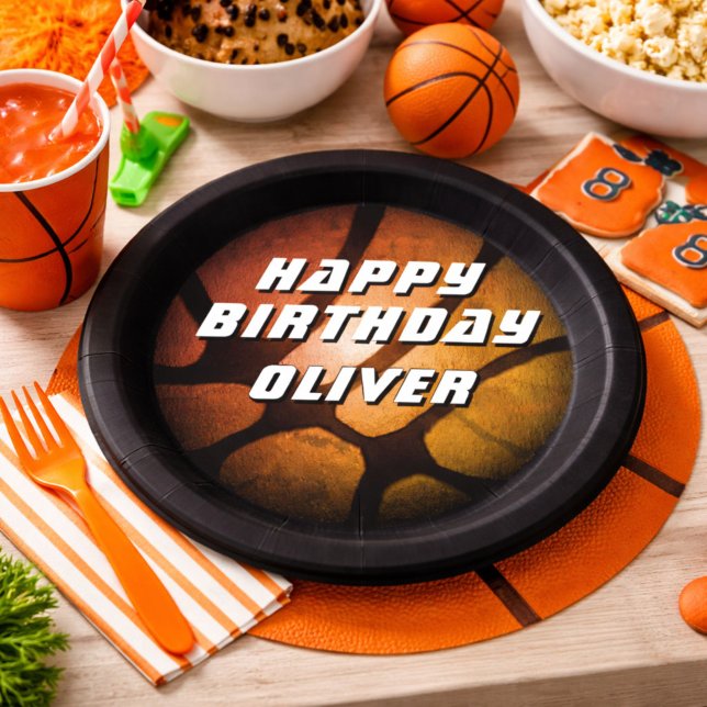 Metallic Orange Basketball Ball Birthday Paper Plates (Creator Uploaded)