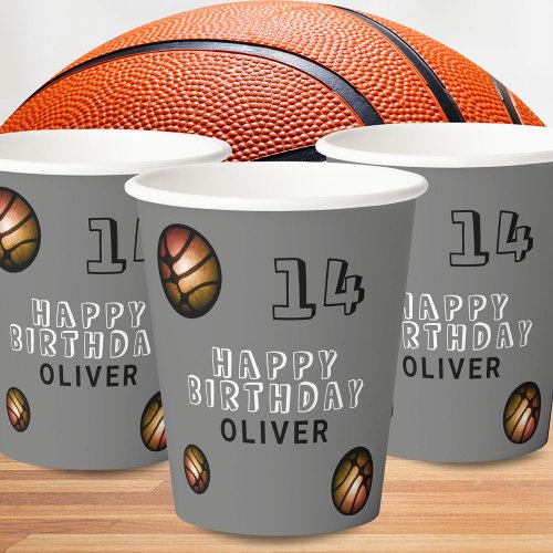 Metallic Orange Basketball Ball Birthday Party Paper Cups