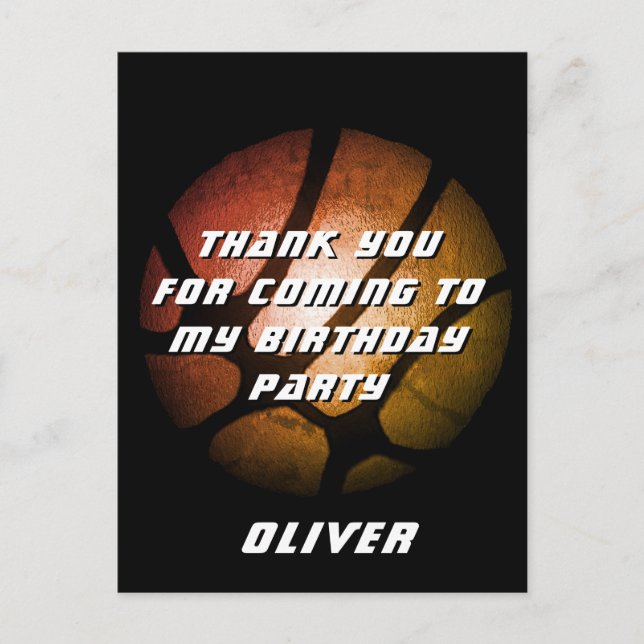 Metallic Orange Basketball Ball Birthday Thank you Postcard (Front)