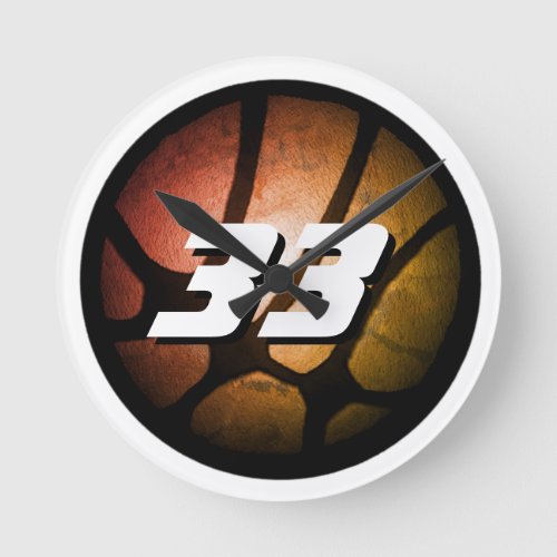 Metallic Orange Basketball Ball Player Number Round Clock