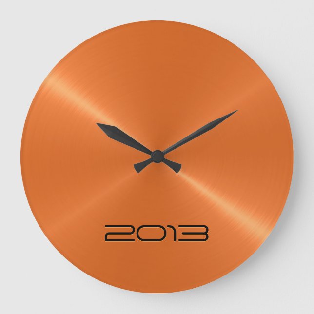 Metallic Orange Stainless Steel Metal Large Clock (Front)
