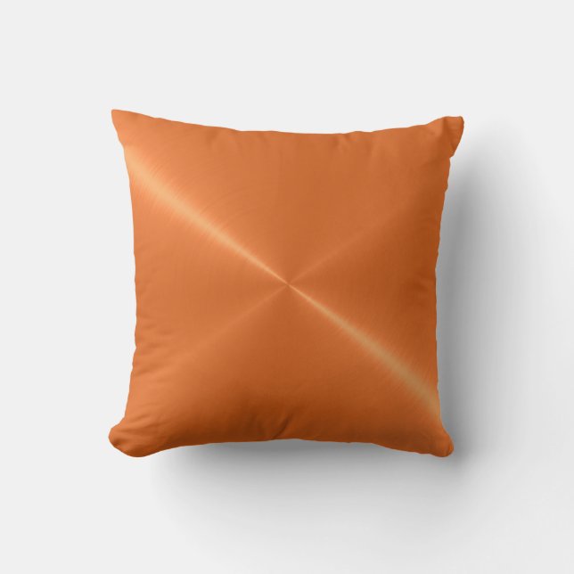 Metallic Orange Stainless Steel Metal Look Throw Pillow (Front)