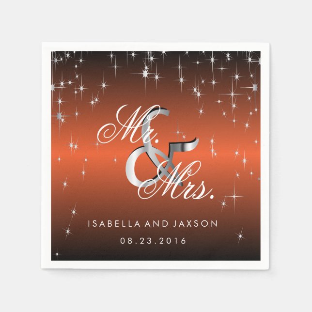 Metallic Orange Star Lights Design Napkins (Front)